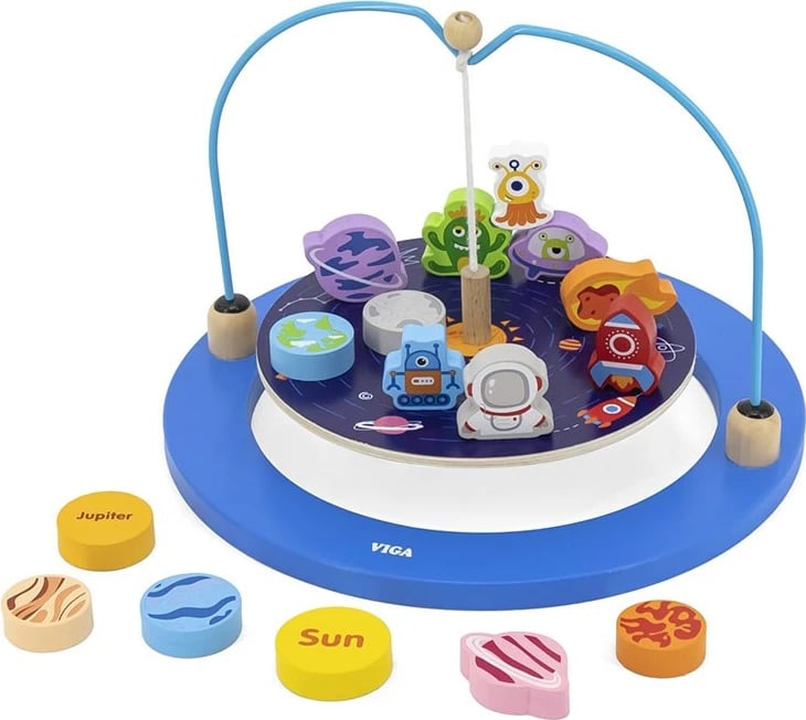 Lojë druri balancuese, Viga Universe, dru ahu, 26x26x1.8 cm, 36M+, shumëngjyrëshe, set