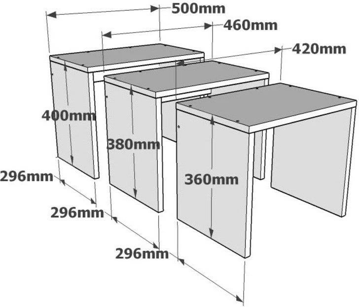 Set tavolinash ndihmëse Hanah Home, 3 copë, ngjyrë antracit, lis, e bardhë