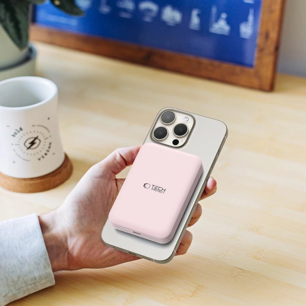 Powerbank Tech-Protect LifeMag PB11, 10000mAh, MagSafe, USB-C, Rozë me kabllo USB-C