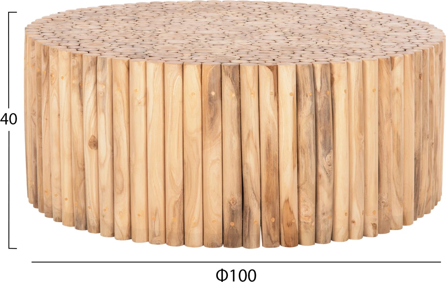Tavolinë kafeje e rrumbullakët COOTER FH9862 degë TEAK - natyrale Φ100x40Hcm