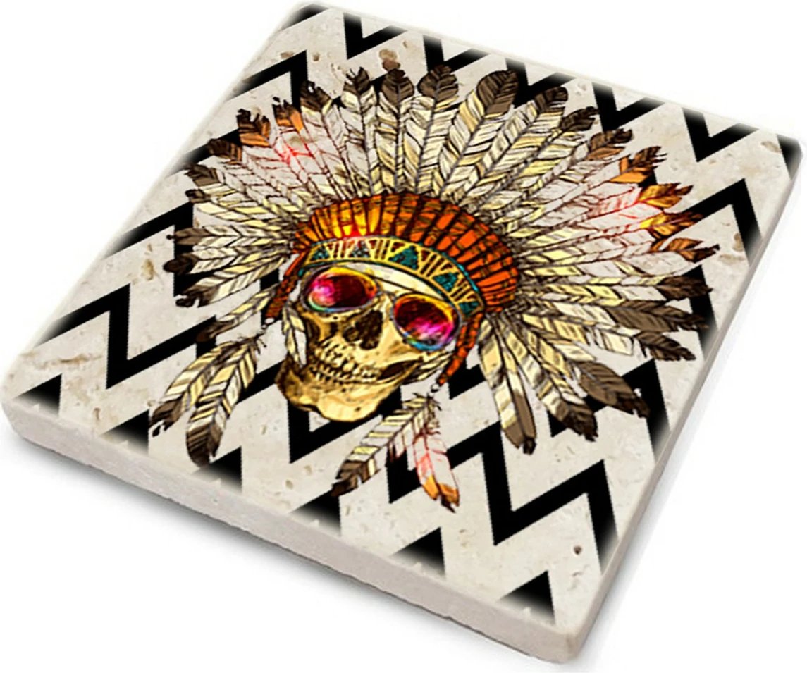 Set 4 copë mbajtëse gotash prej guri natyral, dizajn me kafkë dhe pupla, TBA4475944424