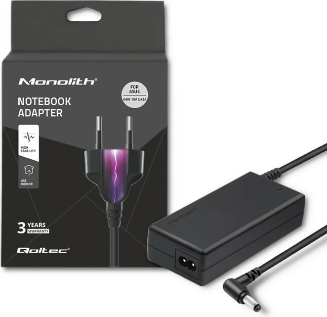 Kasë furnizimi Qoltec 50018.65W për Asus, 65W, 19V, 3.42A, 5.5x2.5 mm, e zezë