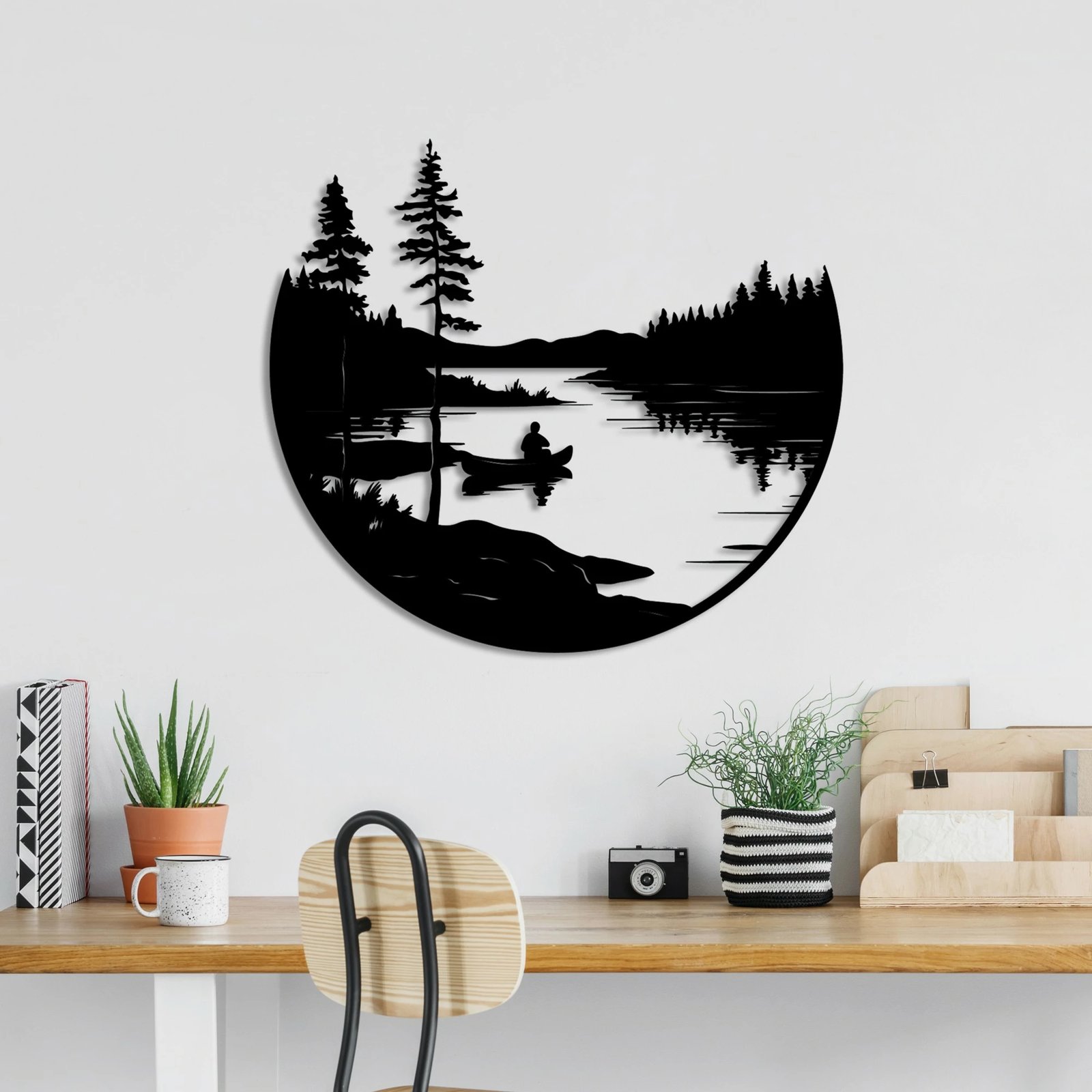 Aksesor dekorativ metalik për mur, Wallity, Solo, ngjyrë e zezë, 54x60cm