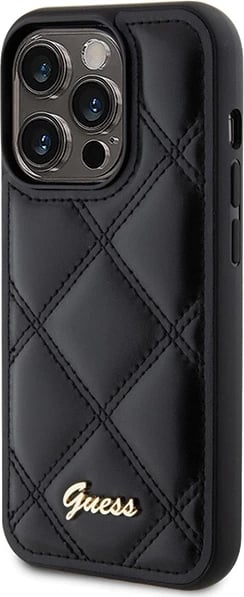 Mbështjellës Guess Quilted Metal Logo për iPhone 15 Pro, i zi Mbështjellës Guess Quilted Metal Logo për iPhone 15 Pro, i zi