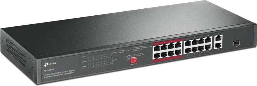 Switch TP-LINK TL-SL1218P, 16x PoE+ 10/100 Mbps, 2x Gigabit, 1x SFP, rack