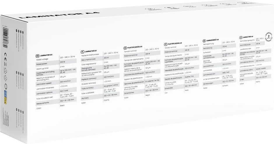 Laminator Savio LR-01/B A4, laminim i nxehtë dhe i ftohtë, 300 W, deri 125 mikron, set 20 fletë folie, zi