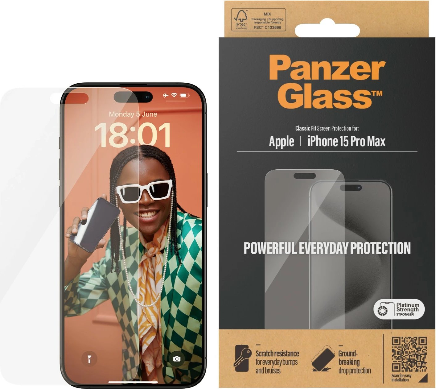 Mbrojtës ekrani PanzerGlass për iPhone 15 Pro Max, Classic Fit