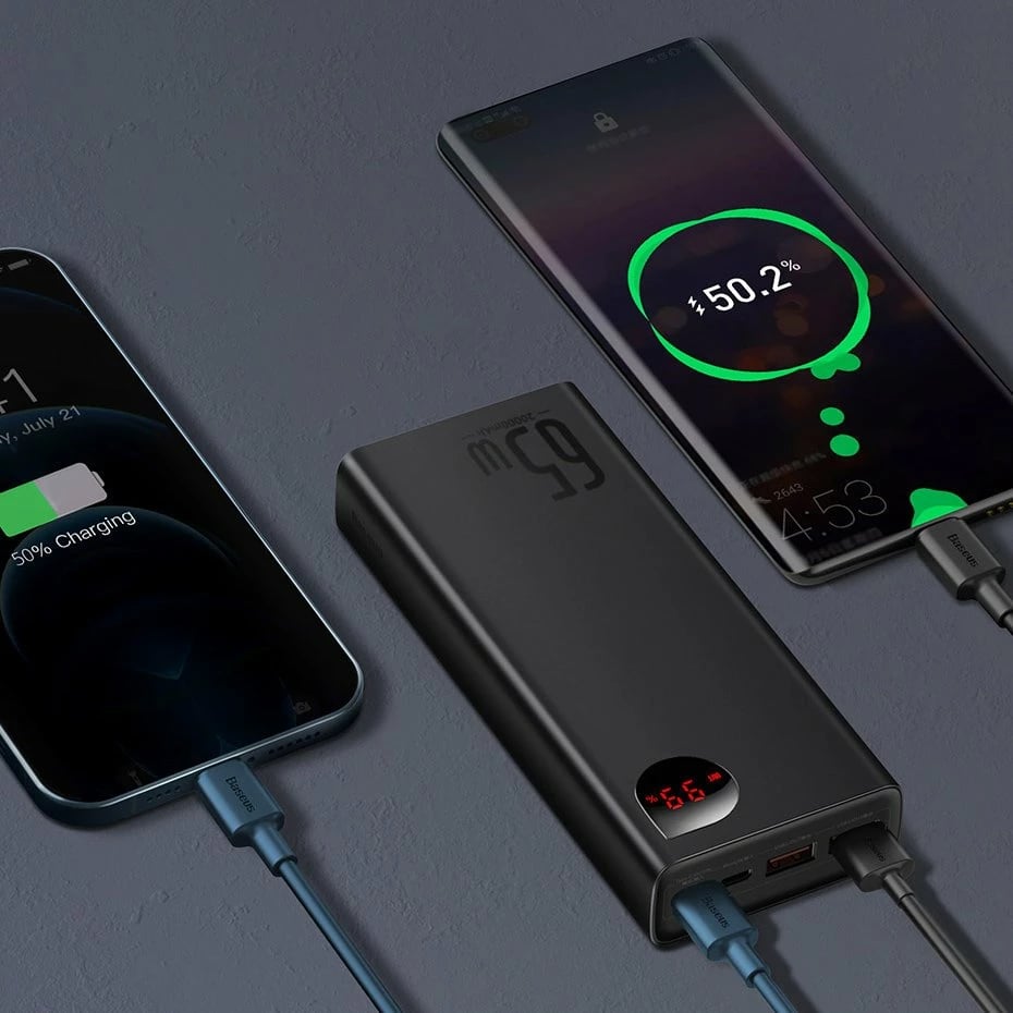Powerbank Baseus Adaman PPIMDA-D01, 20000mAh, 65W, 2x USB-A, 1x USB-C, Ekran LCD, e zezë