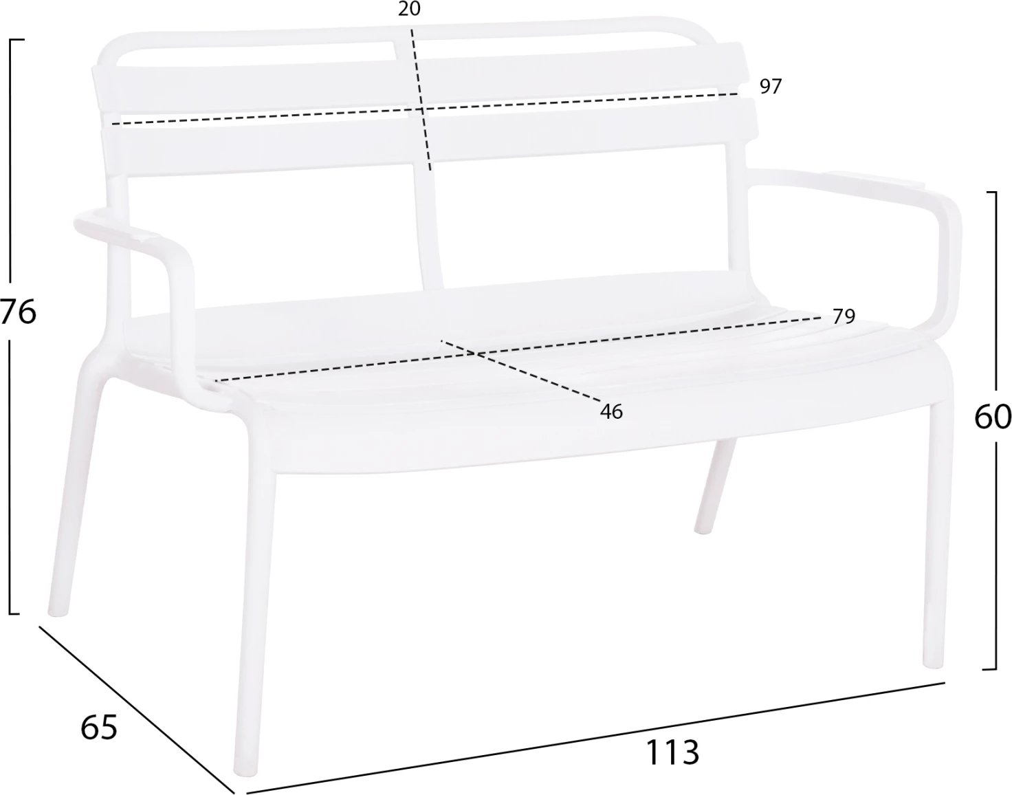 Stol dy vendësh KORVER, polipropilen, i bardhë, FH6332.01, 113x65x76cm