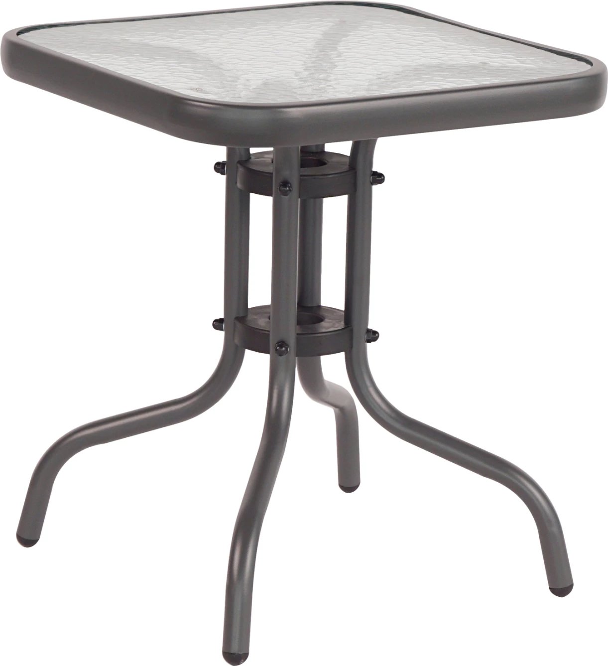 Tavolinë kafeje FIGO FH6067.01 metalike, ngjyrë gri, sipërfaqe xhami të kalitur, 45x45x50H cm