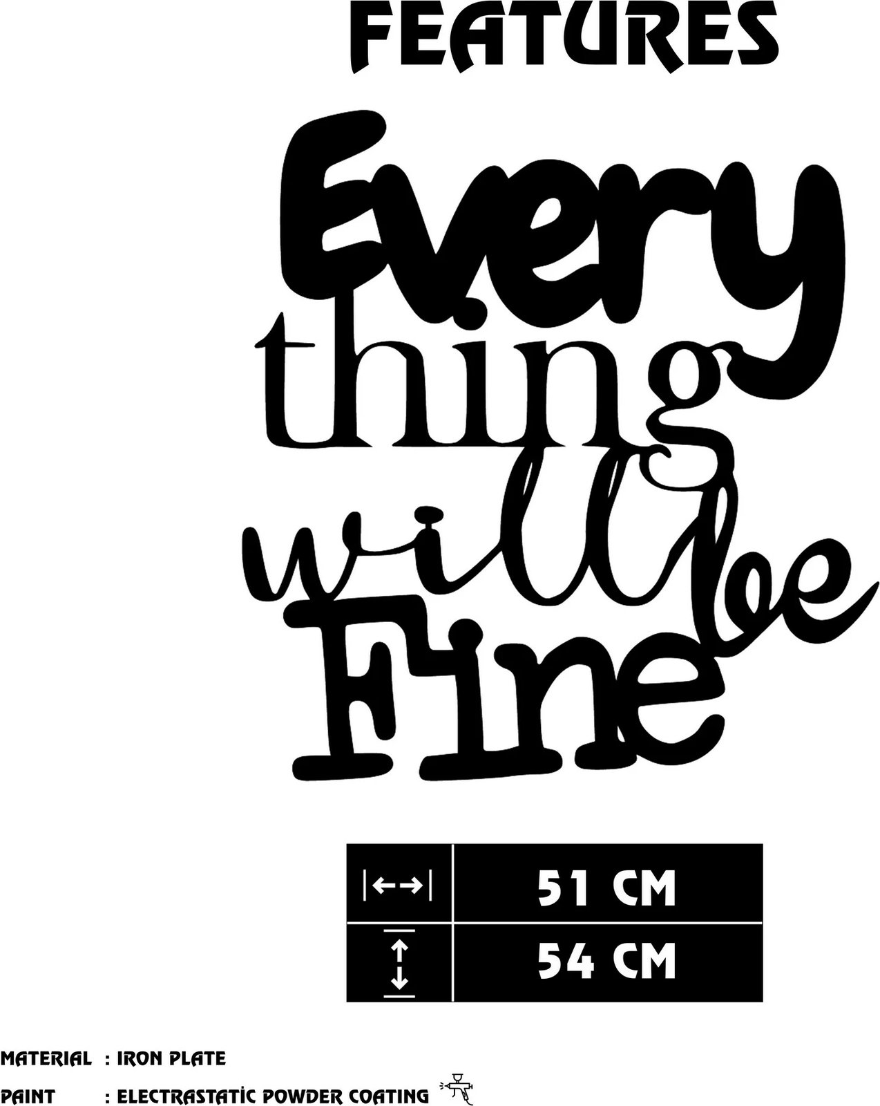 Aksesor dekorativ metalik për mur Wallity, Nueve, ngjyrë e zezë, 51x54cm