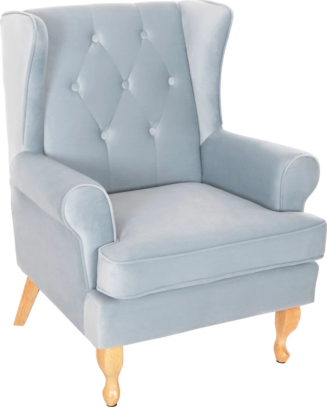 Bergere BRANDON, kadife baby blue, këmbë druri natyral, FH3073.31, 82,5x80x104 cm