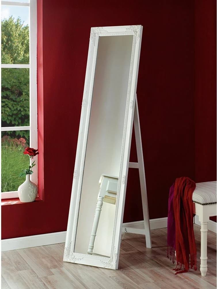 Pasqyrë romantike në këmbë, ngjyrë e bardhë antike, 50x4.5x160