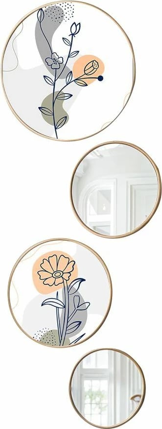 Set dekorativ me piktura MDF me kornizë dhe pasqyra (4 copë), Wallity, Roundmirrorset - 0003