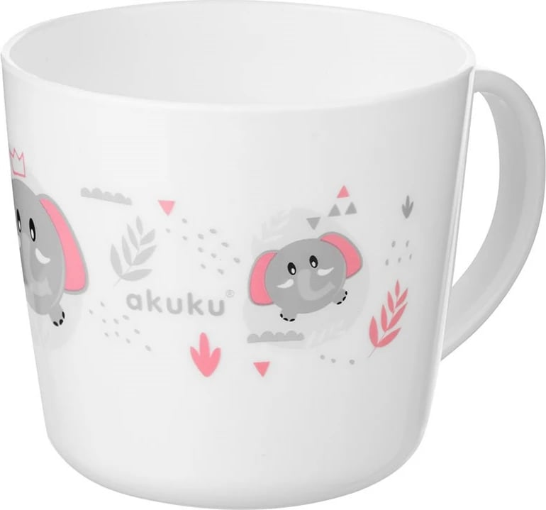 Gotë me dorezë, AKUKU, 250 ml, pa BPA, motiv elefantësh, e bardhë