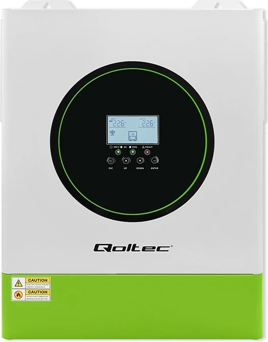 Inverter solar hibrid Qoltec 53862, 11000W, 160A, 48V, MPPT, BMS, Sinus, Wi-Fi, Gjelbër/Bardhë