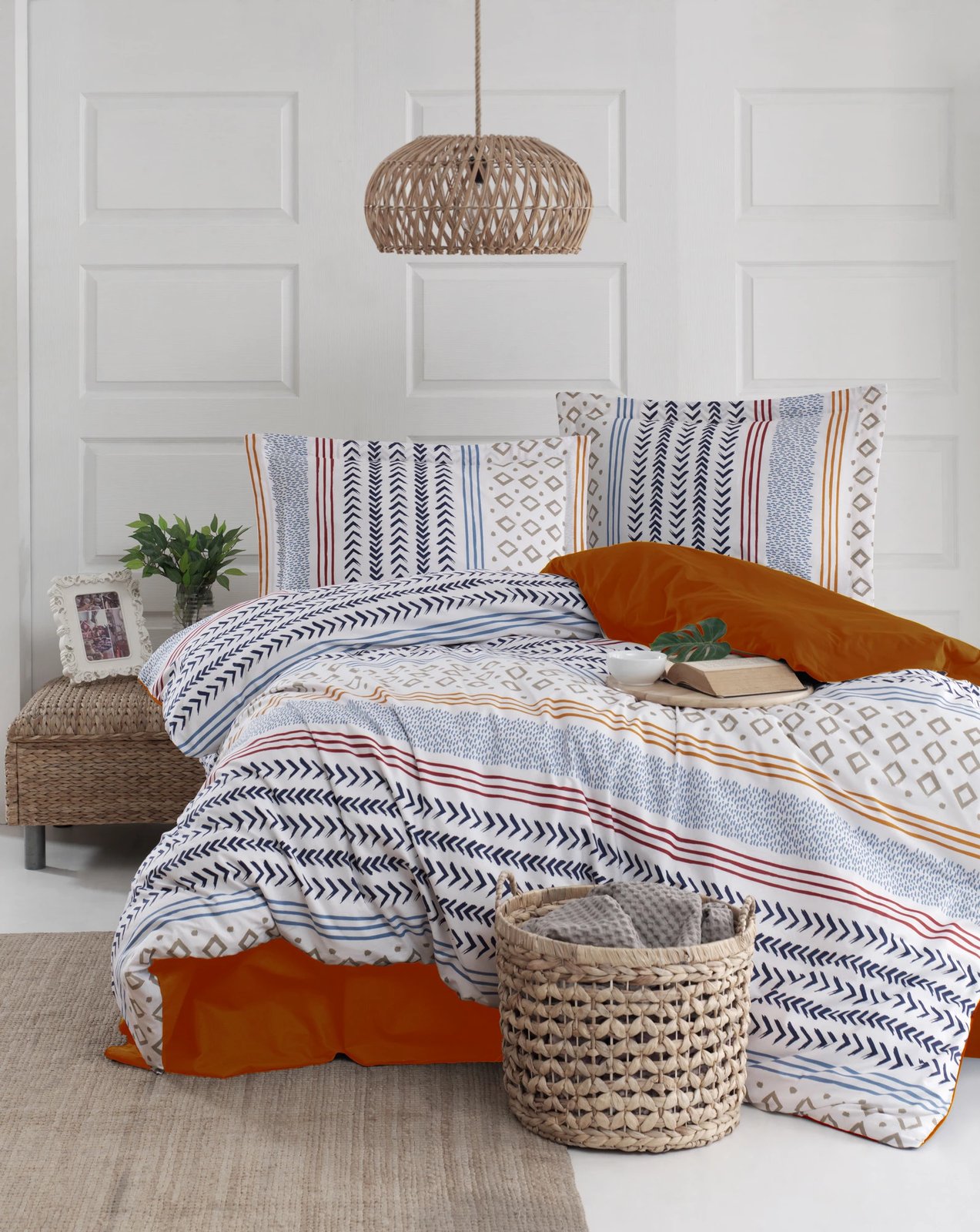 Set mbulesë për jorgan Super King, L'essentiel, Arrow, ngjyrë e bardhë, e kuqe, kaltër e errët, kaltër, portokalli