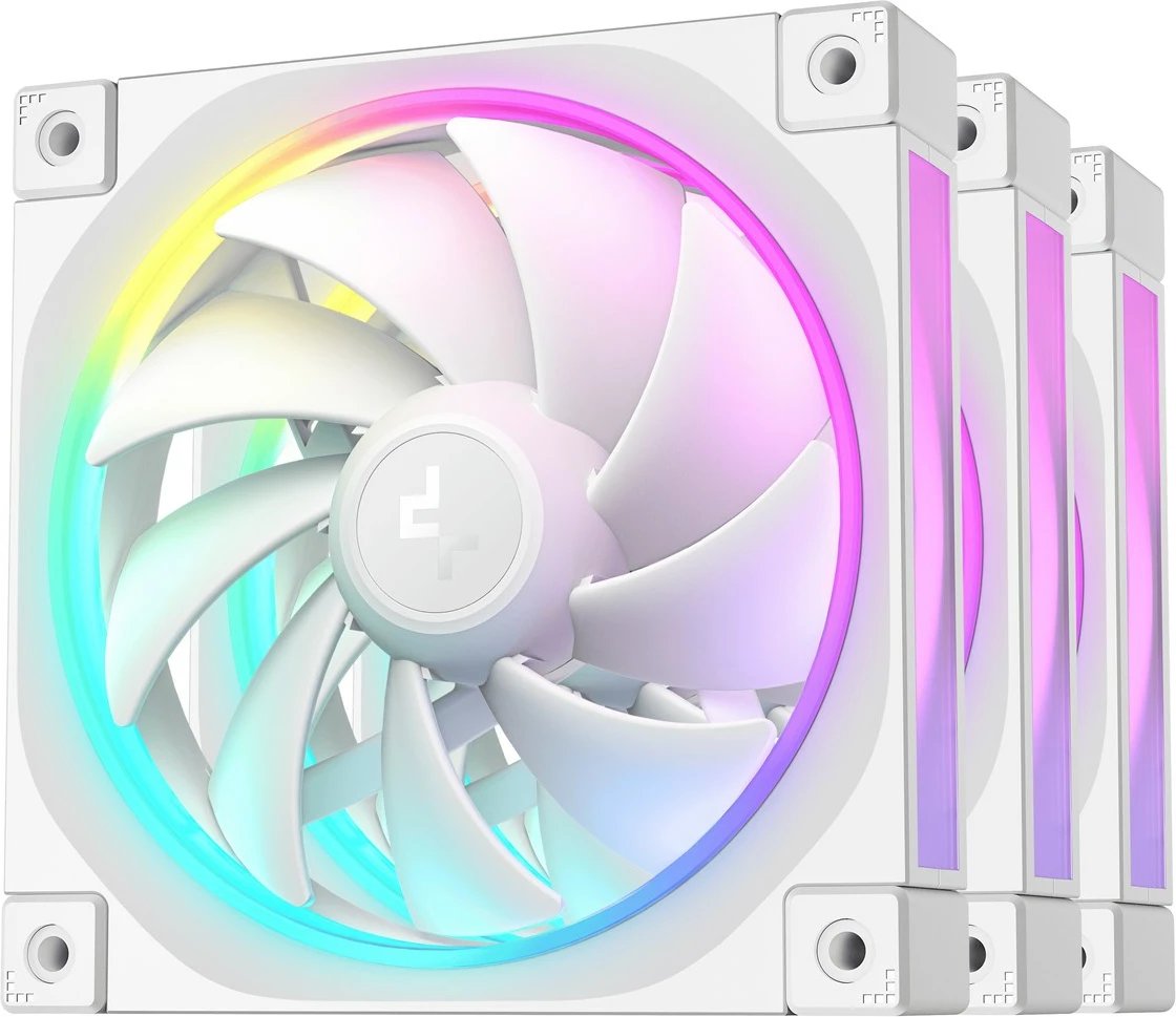 Set ventilatorë për kasë kompjuteri DeepCool FL12 WH-3, 12 cm, RGB, 3 copë, Bardhë