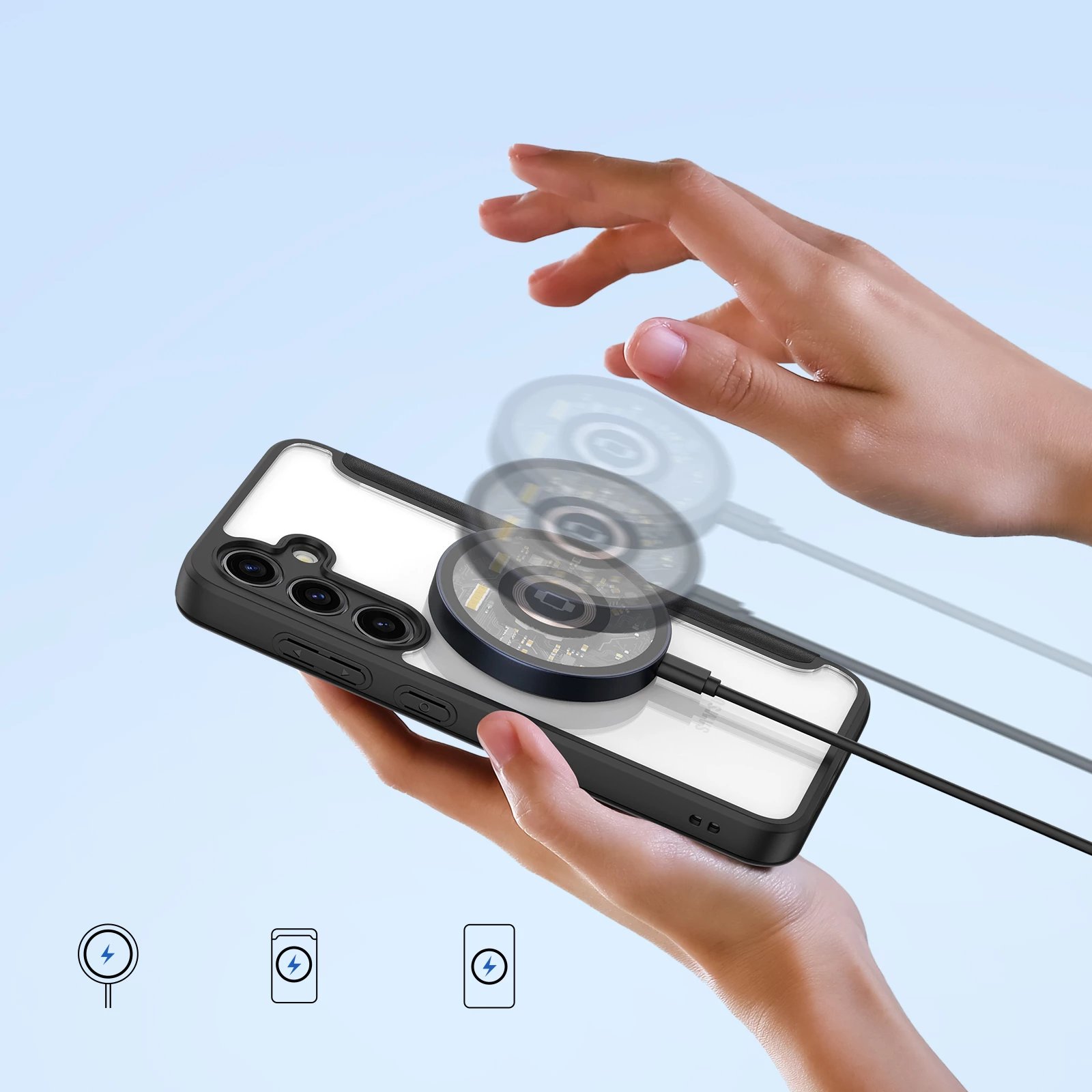 Mbështjellës Dux Ducis Skin X Pro për Samsung Galaxy S24, me unazë magnetike dhe kapak, i zi