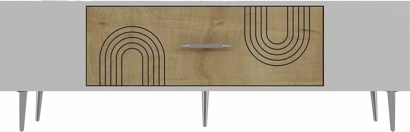 Komodë TV, ngjyrë lis safir, e bardhë, argjend, Dekol2