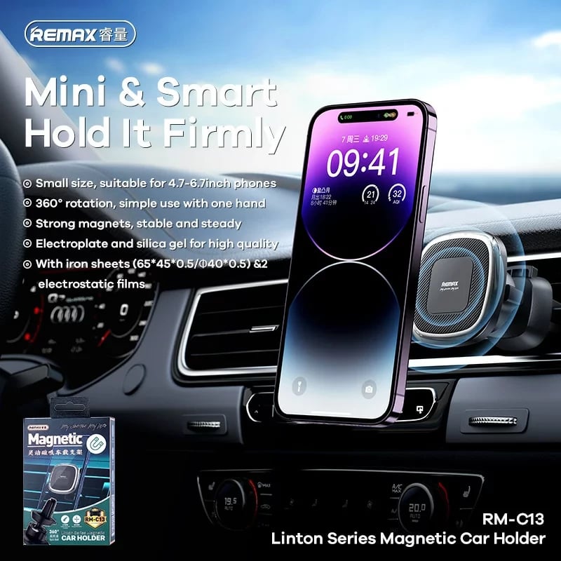 Mbajtës magnetik për telefon Remax, për vetura, RM-C13, e zezë