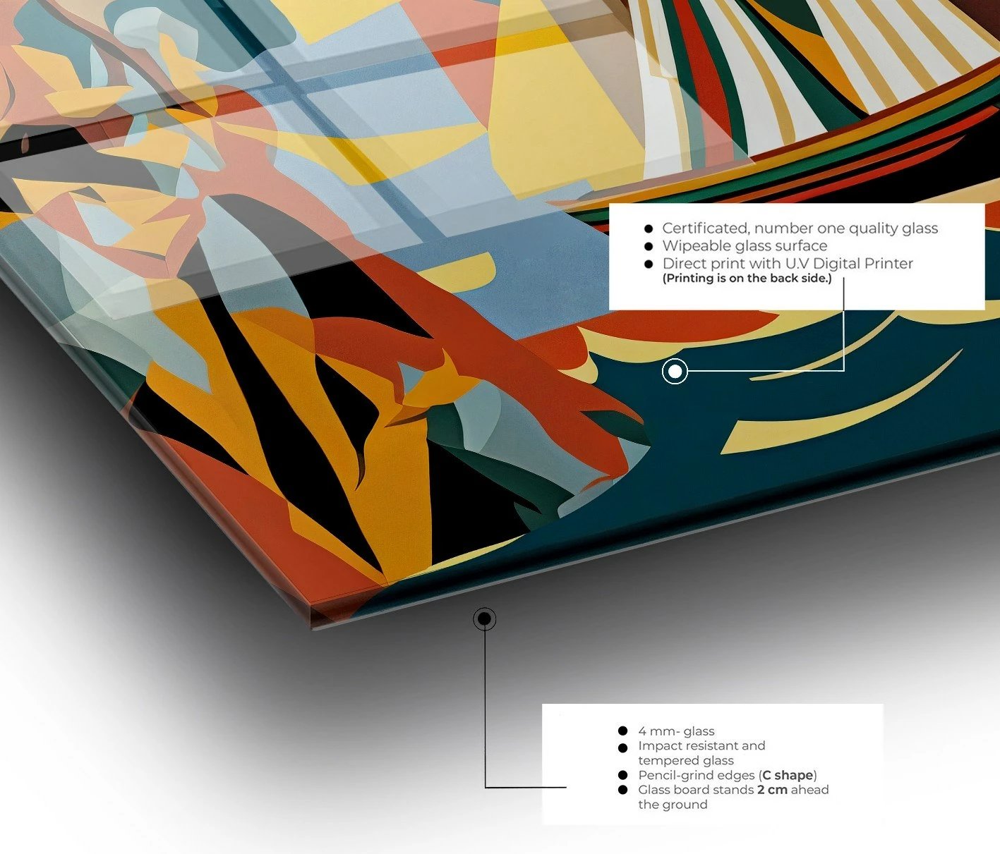 Pikturë dekorative prej xhami të temperuar, shumëngjyrëshe, CAM3691 - 50x70cm