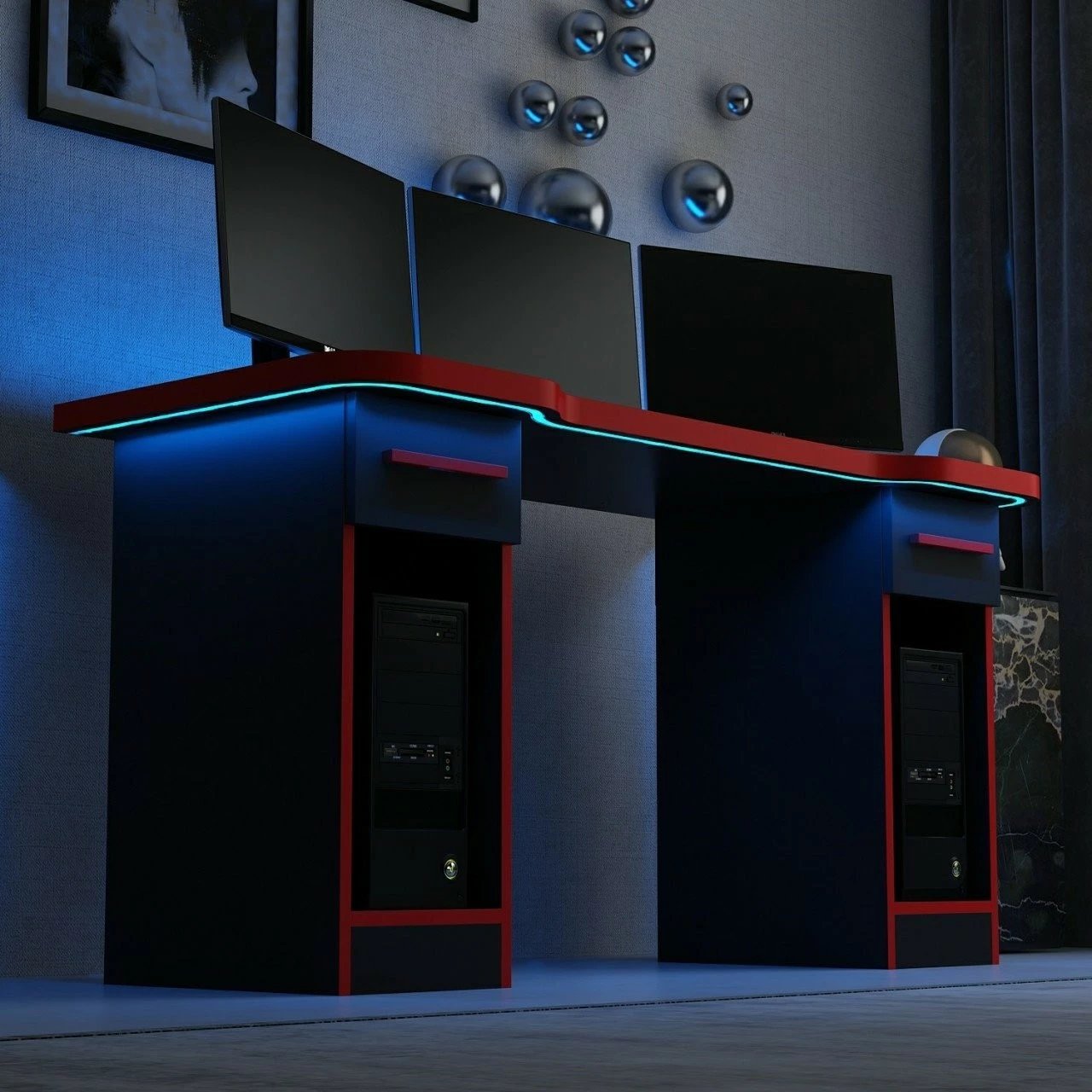 Tavolinë gaming Skye Decor, Phoenix 2, e zezë-kuqe