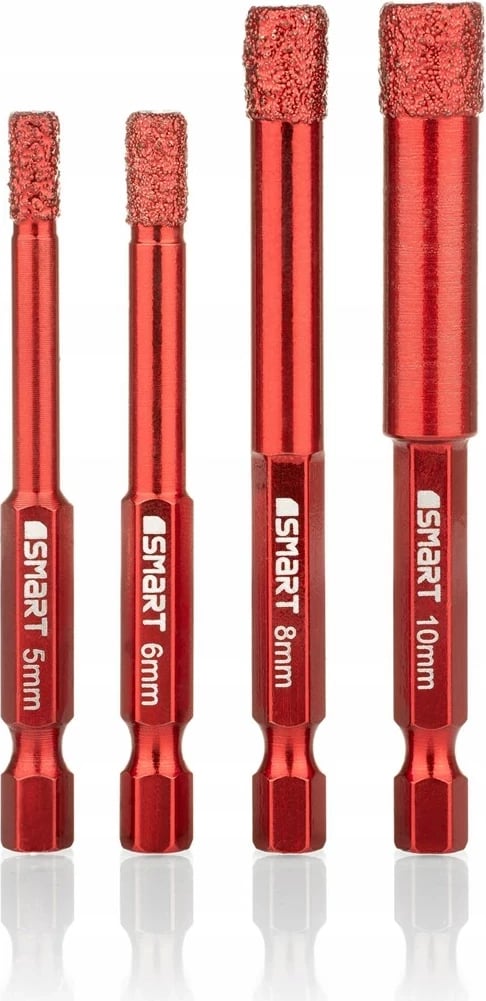 Set shpuese SMART365 25-SET4HEX për porcelan dhe gurë, 5-10mm, 4 copë, Kuqe
