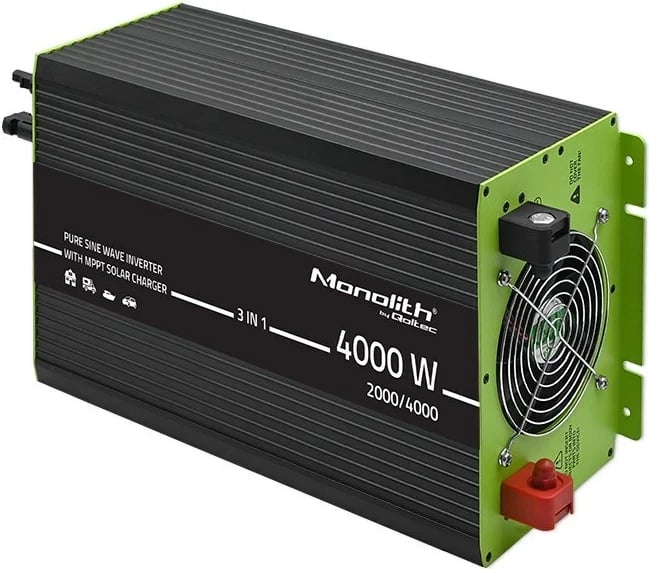 Inverter solar Qoltec Monolith 3-in-1, 2000W/4000W, 12V në 230V, i zi