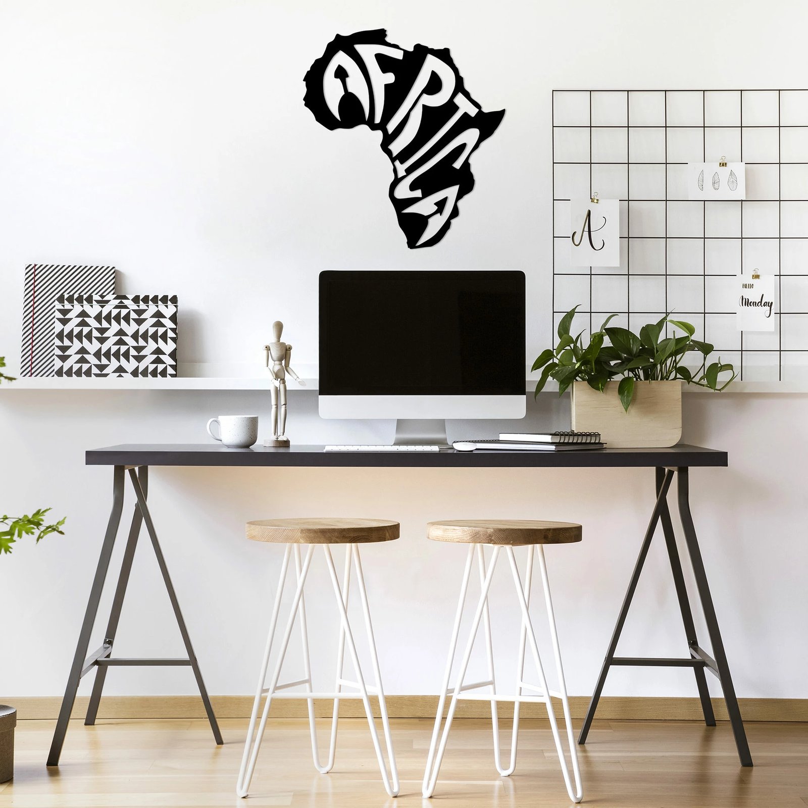 Aksesor dekorativ metalik për mur, Wallity, Afrika, 64x70cm