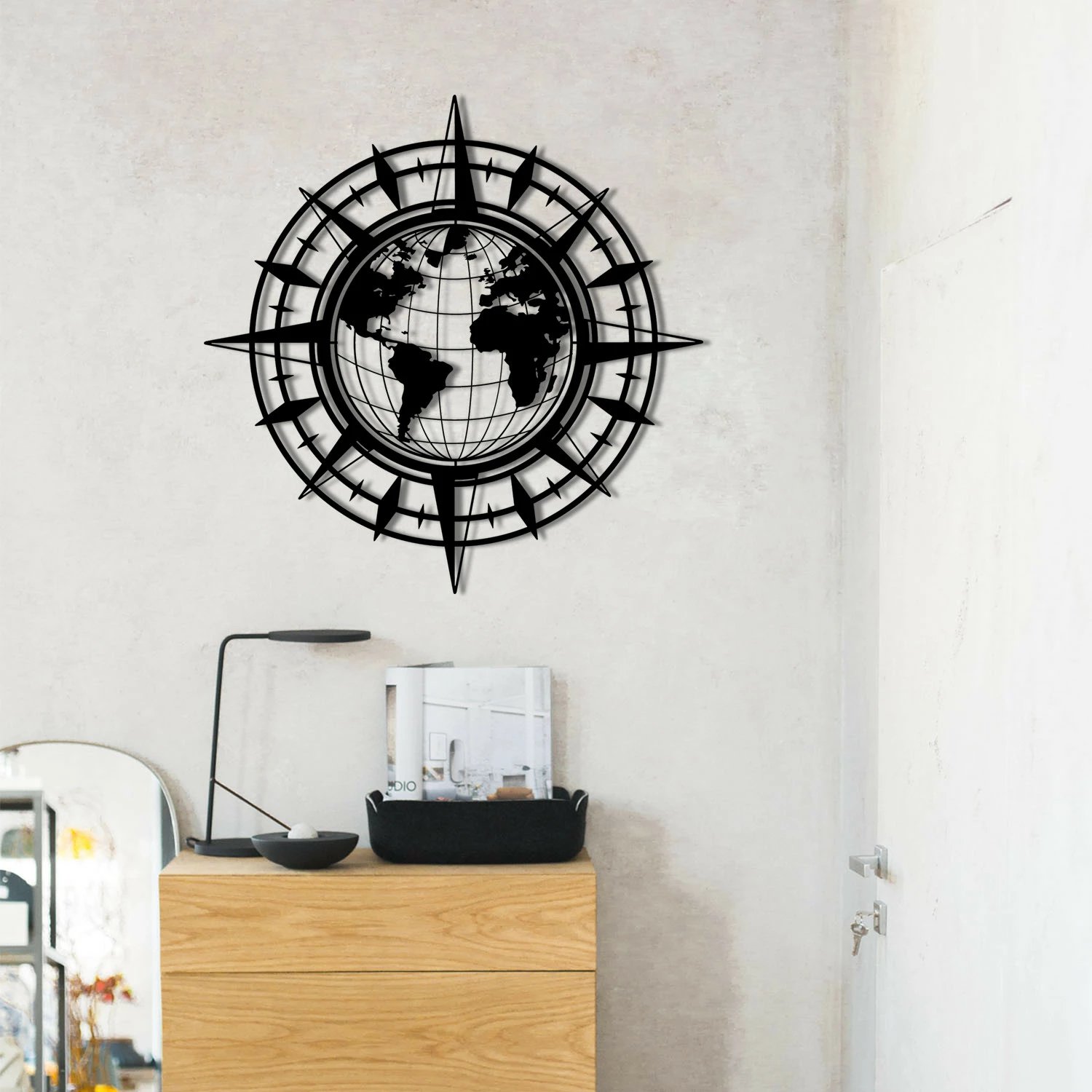 Aksesor dekorativ metalik për mur Wallity, Gercek Dunya, ngjyrë e zezë, 49x49cm