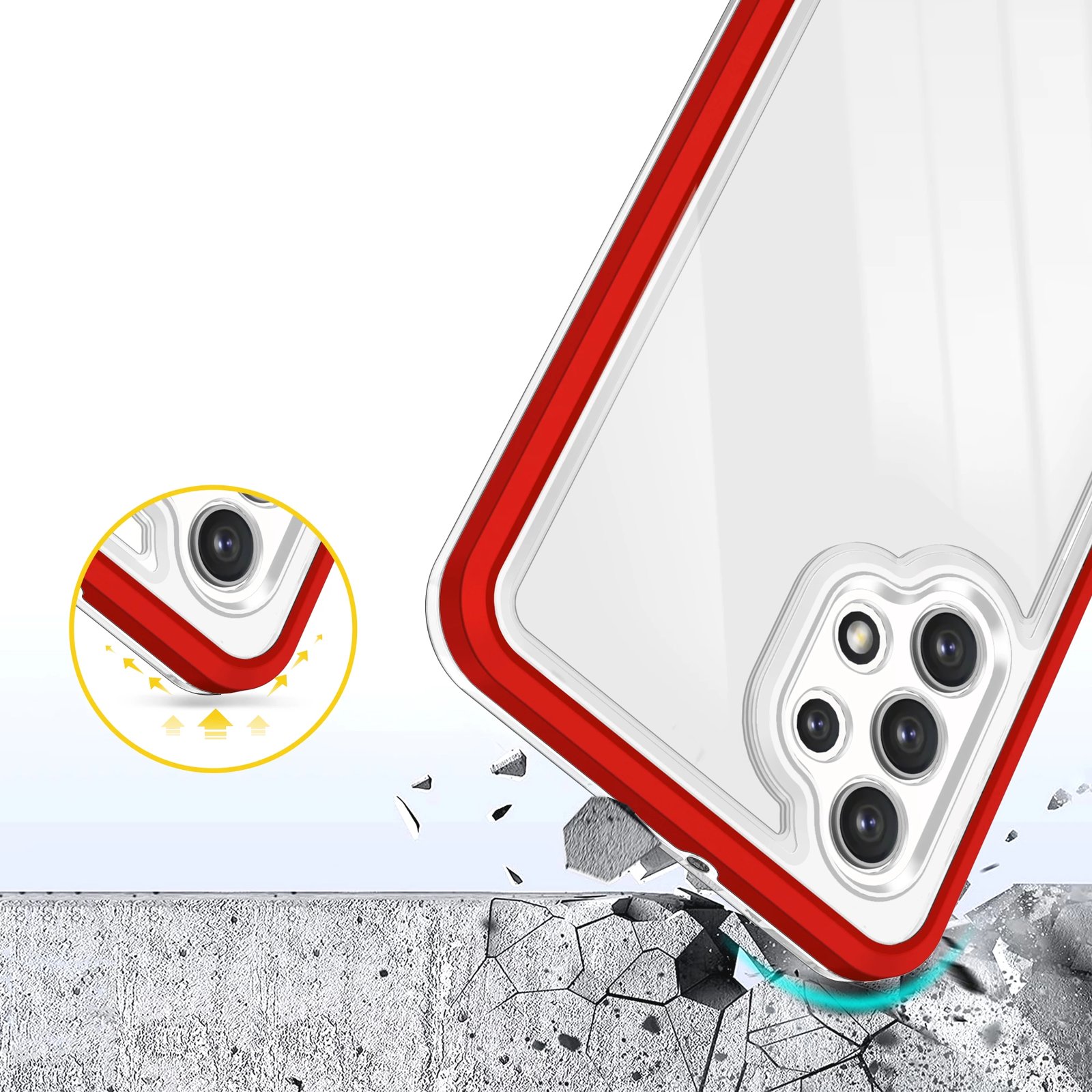 Mbështjellës Hurtel Hybrid Armor Clear 3 in 1 për Samsung Galaxy A32 5G, Transparent me të kuqe
