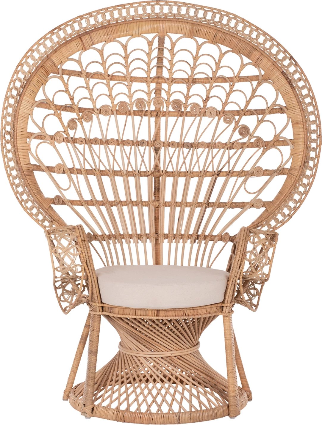 Karrige mbretërore pallua FH9342 rattan natyral - jastëk bezhë 114x72x150Hcm