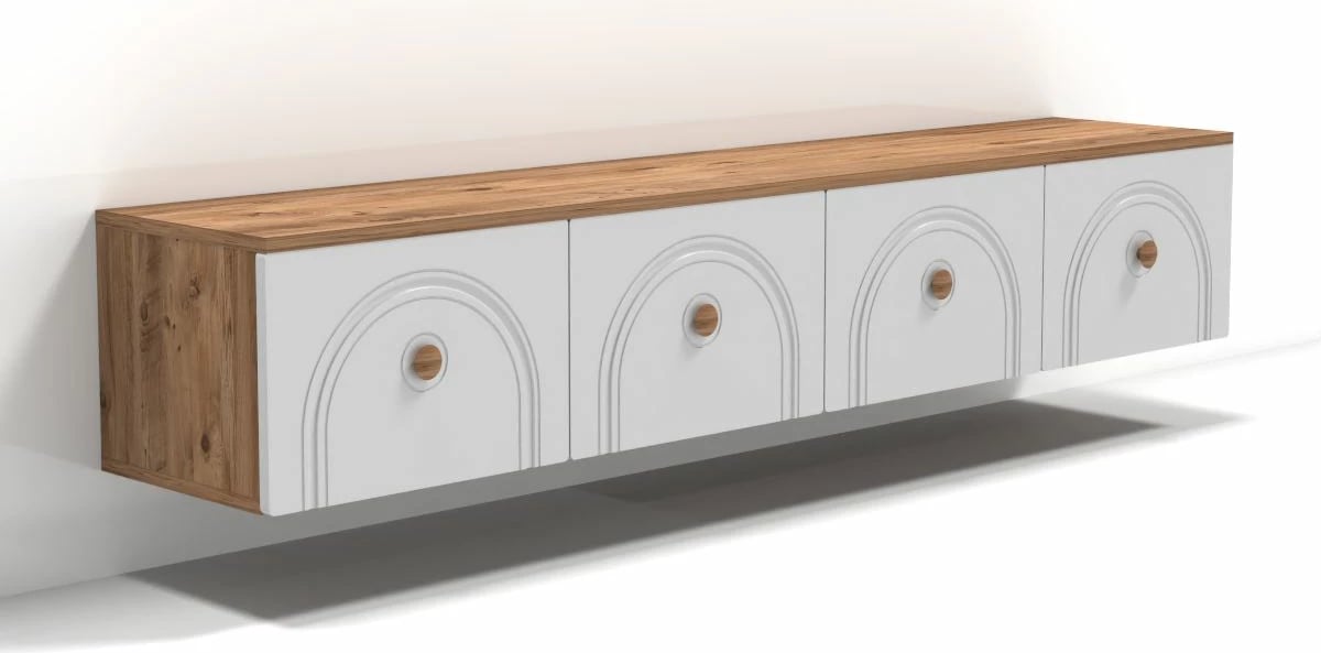 Komodë TV Skye Decor, Norvia 180, ngjyrë pishë Atlantike dhe e bardhë