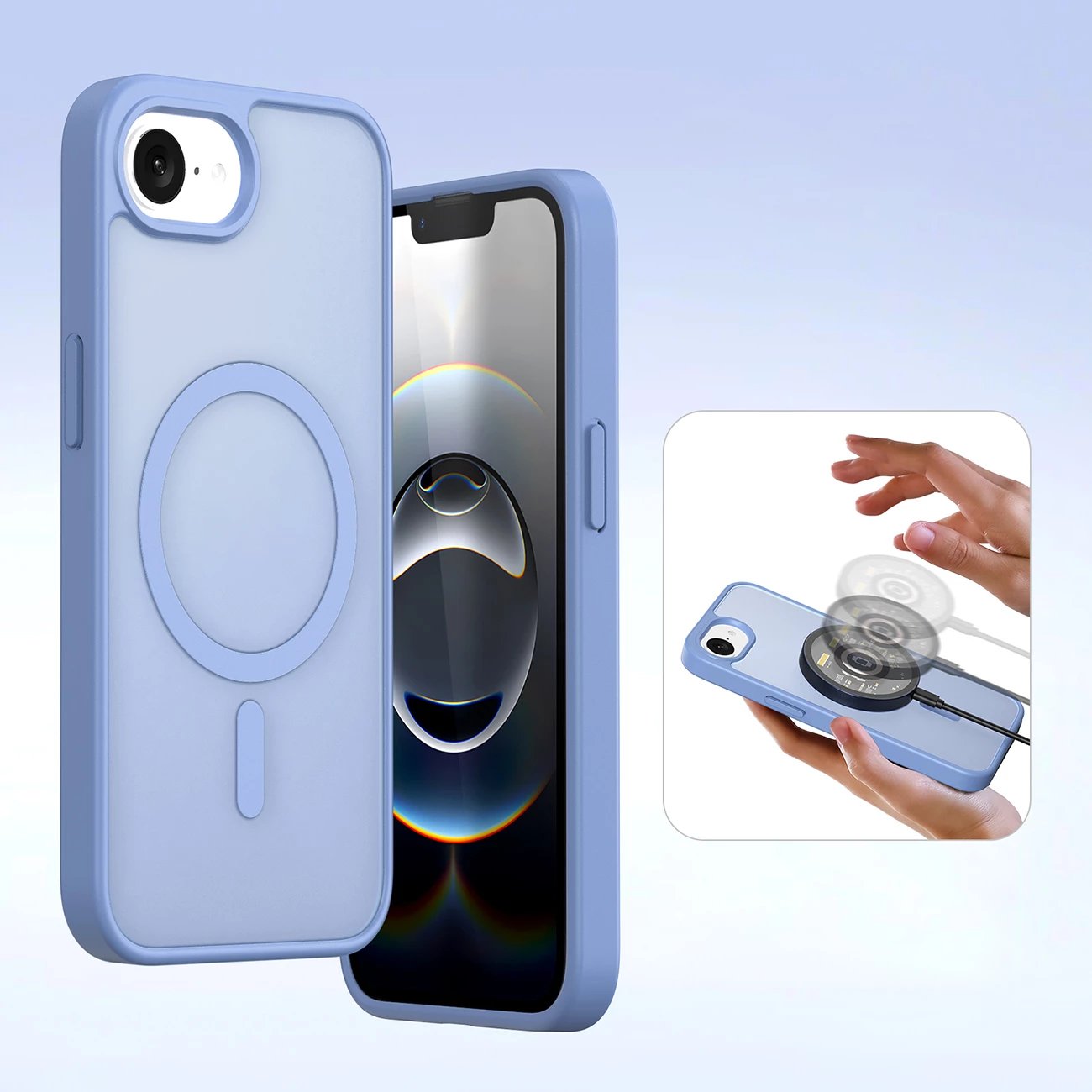 Mbështjellës Dux Ducis Lawa për iPhone 16e, lëkurë, me portofol magnetik, Blu