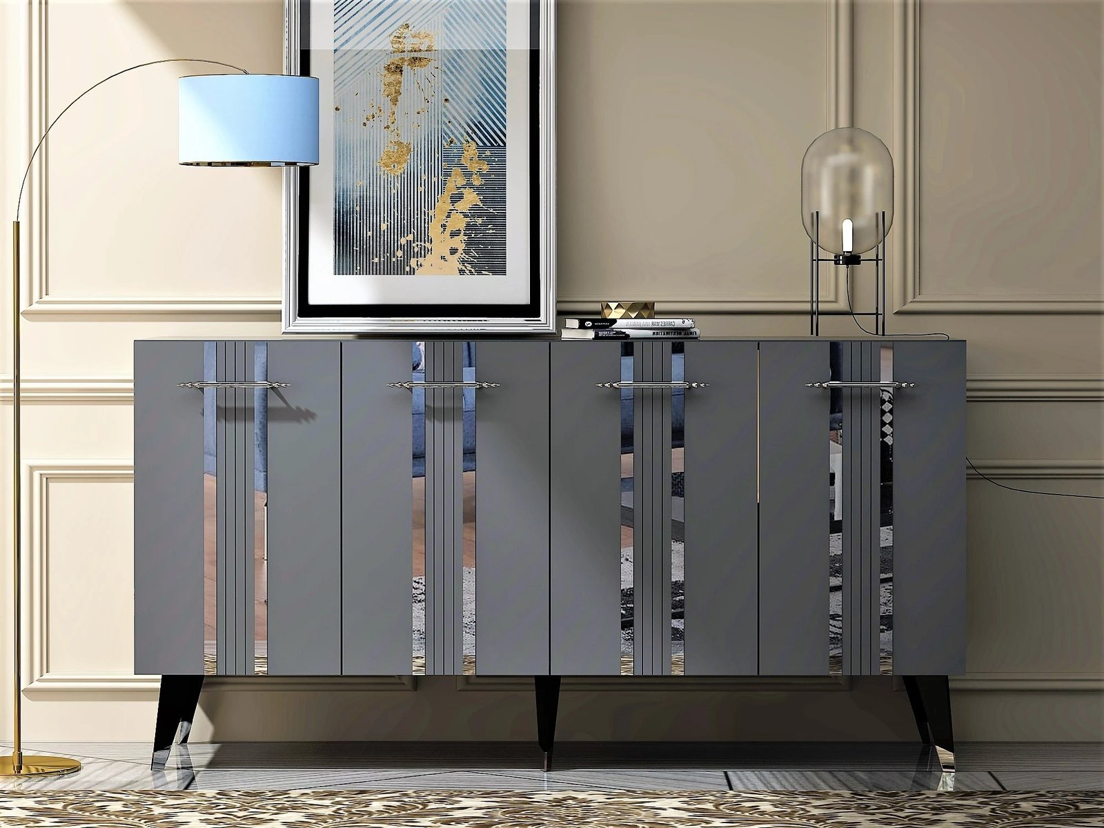 Konsol Asel, anthracite, silver, Hanah Home