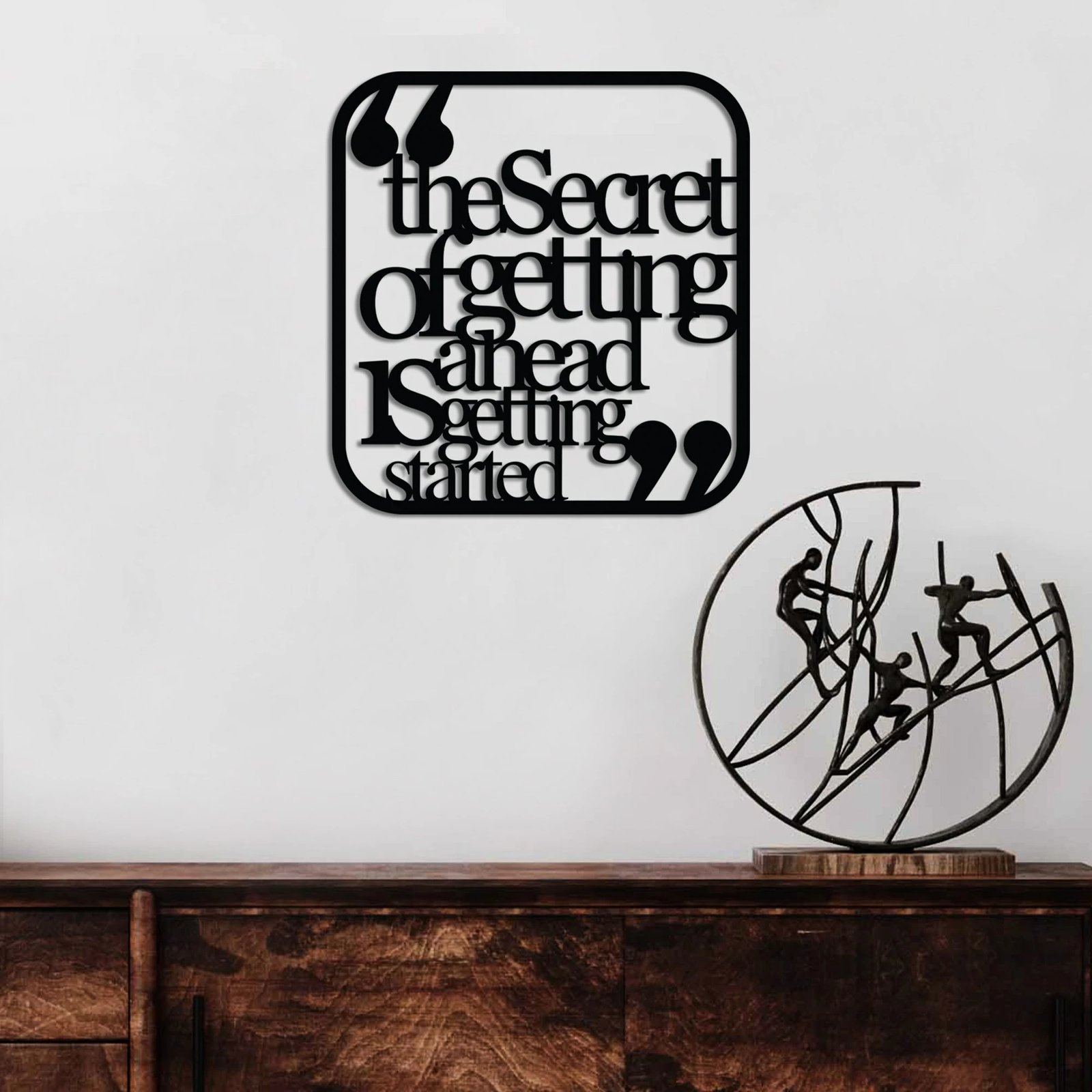 Aksesor dekorativ metalik për mur, Wallity, Getting Ahead Started 3, ngjyrë e zezë, 50x50cm