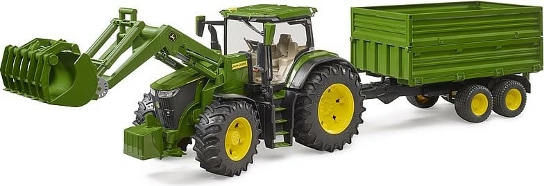 Traktor lodër BRUDER John Deere 7R 350 me ngarkues dhe rimorkio, jeshil
