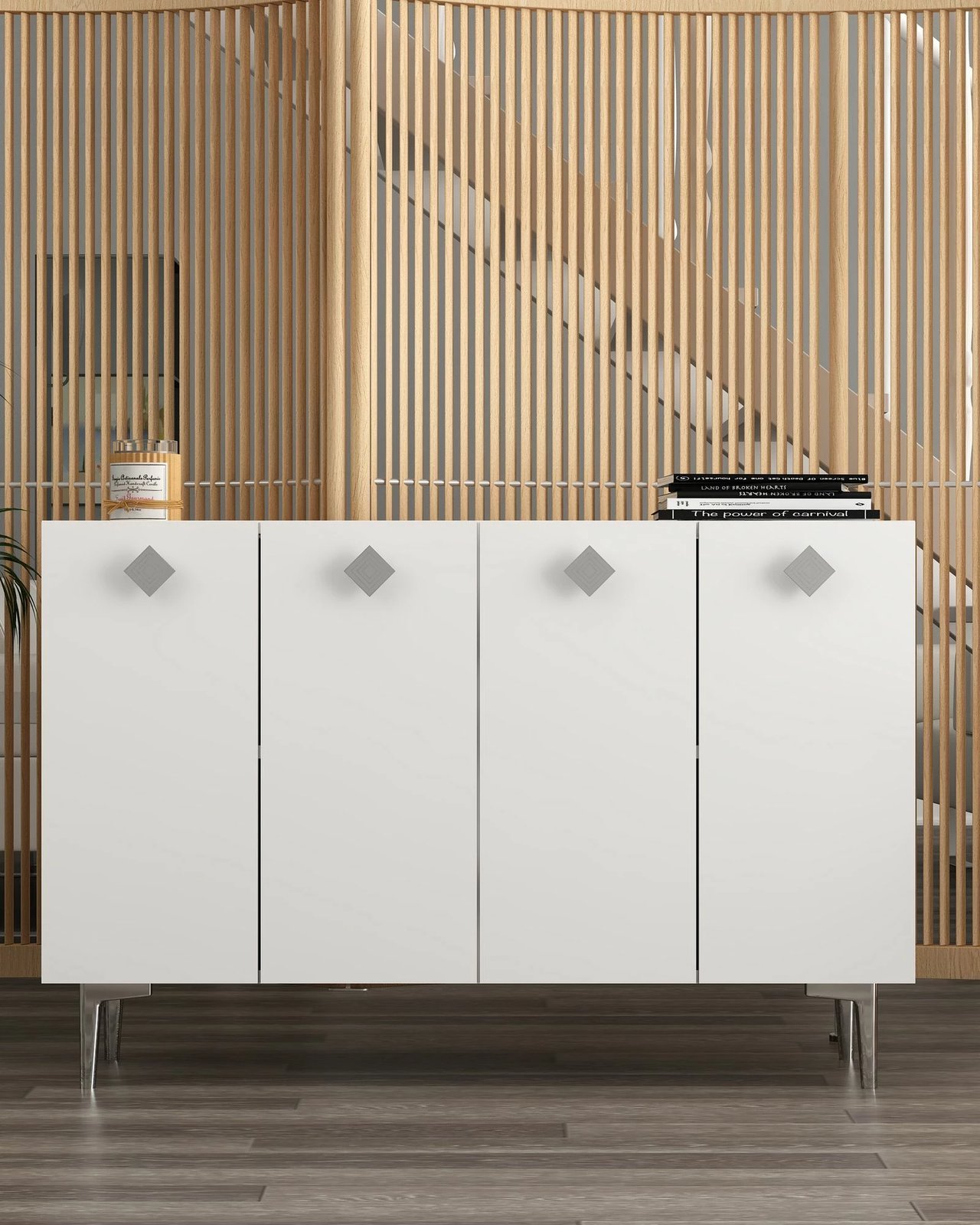 Konsol Skye Decor, e bardhë, argjend