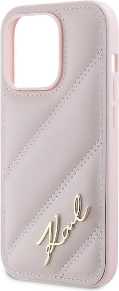 Mbështjellës Karl Lagerfeld Diagonal Quilted Script për iPhone 14 Pro Max, rozë