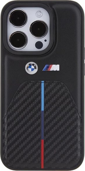 Mbështjellës BMW Stamped Tricolor Stripe për iPhone 15 Pro, i zi