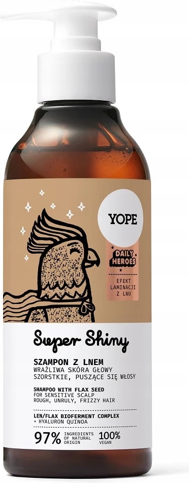 Shampon për femra Yope Daily Heroes Super Shiny Hair me farë lini, 300ml