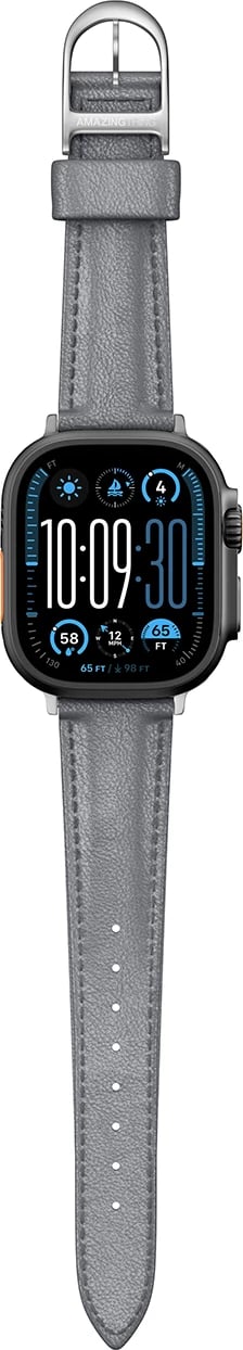 Rrip lëkure për Apple Watch AmazingThing Class Band, 45/46/49 mm, Gri