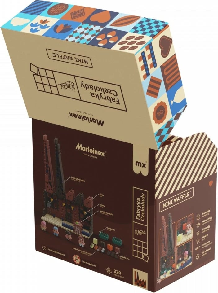 Set lodrash ndërtimi Marioinex Mini Waffle Fabryka Czekolady, 230 elemente, shumëngjyrëshe