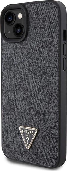 Mbështjellës Guess Crossbody 4G Metal Logo për iPhone 15/15 Plus, i zi, me rrip