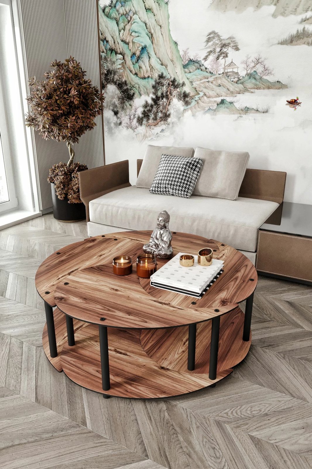 Set tavoline kafeje, ngjyrë arre, Skye Decor, Yi Yang4L 70