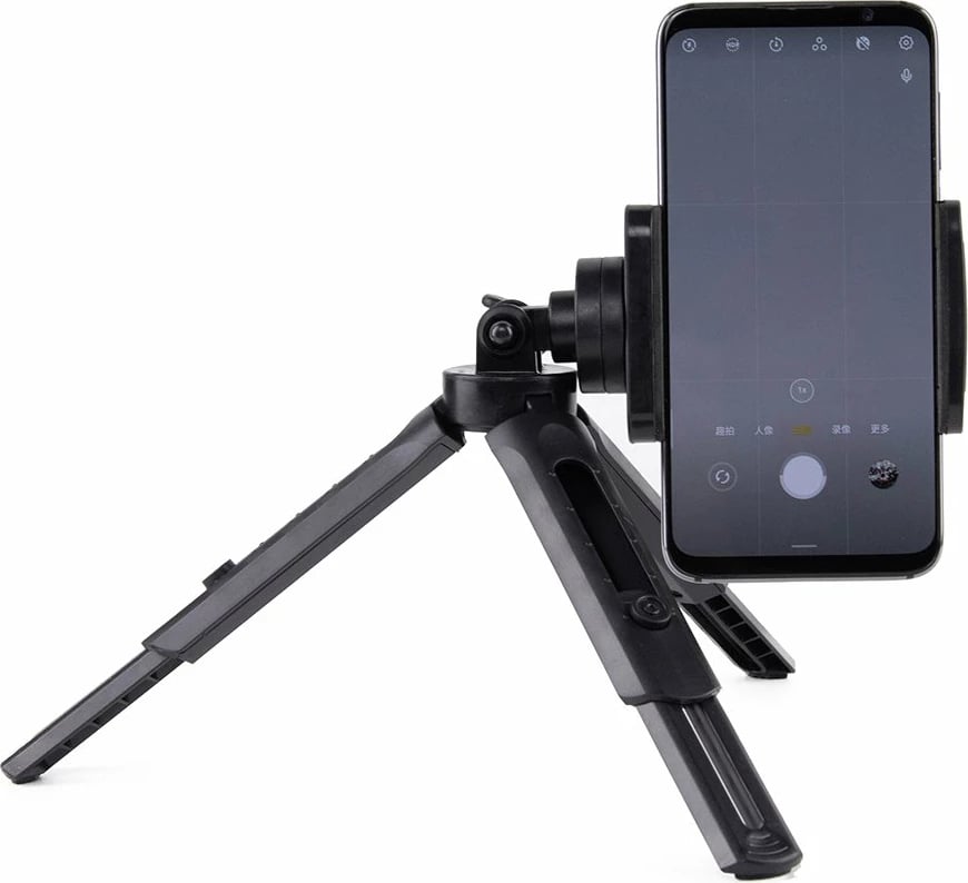 Mini tripod/selfie stick Hurtel 16-21 cm, për celular/GoPro, kllapë 55-90 mm, rrotullim 360°, i zi