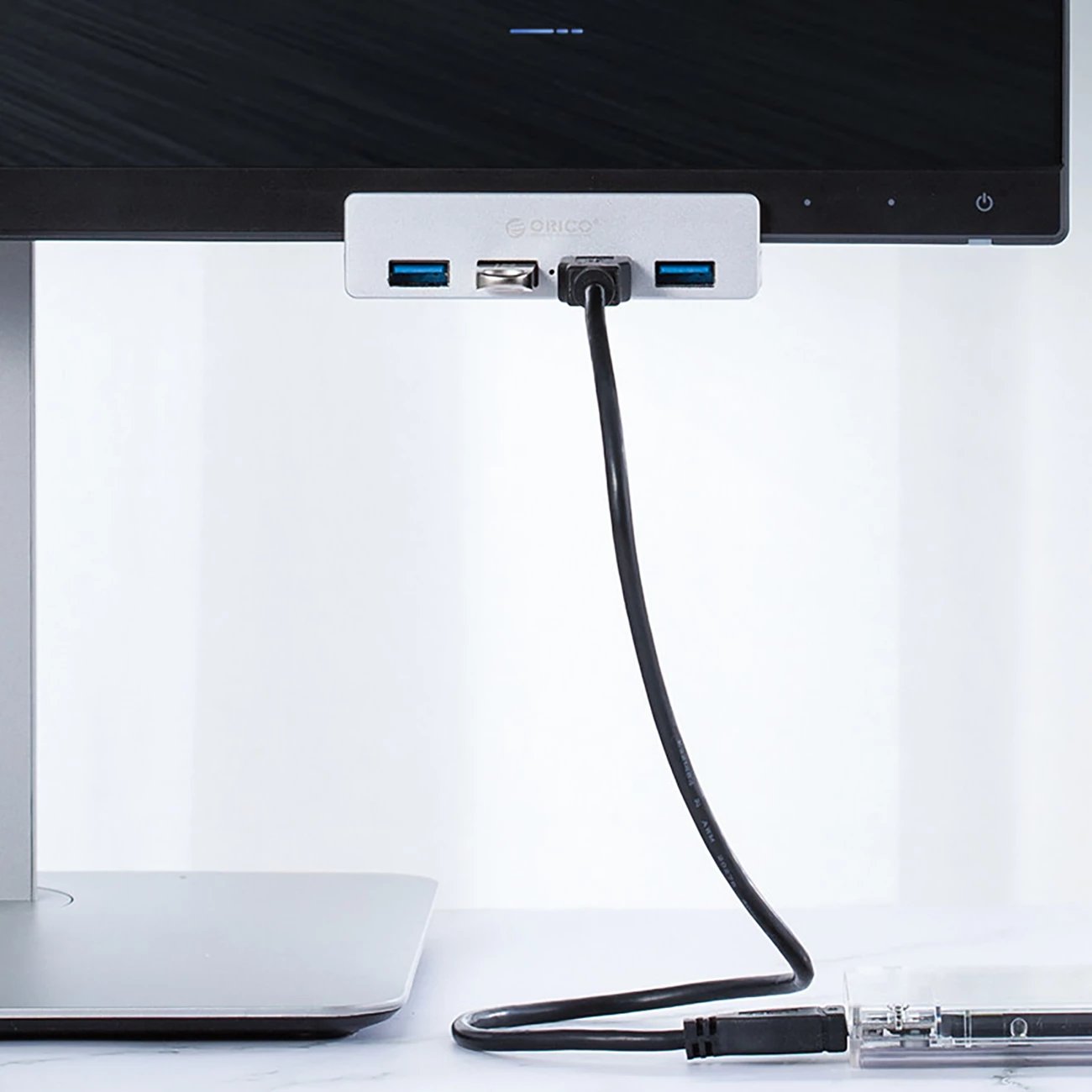Hub USB Orico MH4PU me kapëse, 4x USB-A 3.0, Argjendtë