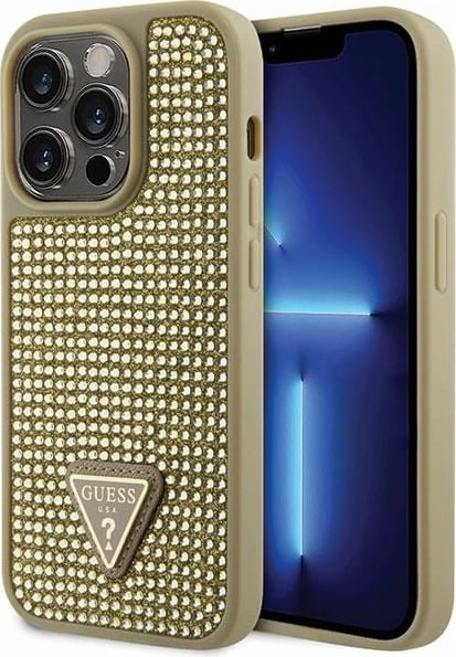 Mbështjellës Guess GUHCP14LHDGTPD për iPhone 14 Pro 6.1", Rhinestone Triangle, ari
