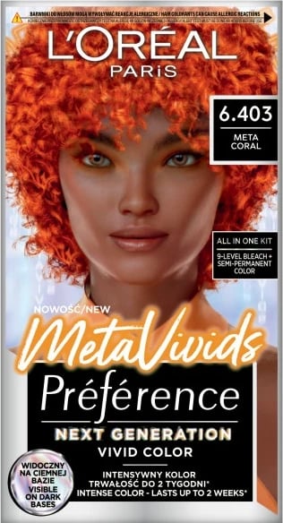 Ngjyrë për flokë për femra L'Oreal Paris Preference MetaVivids 6.403 Meta Coral, 1 art